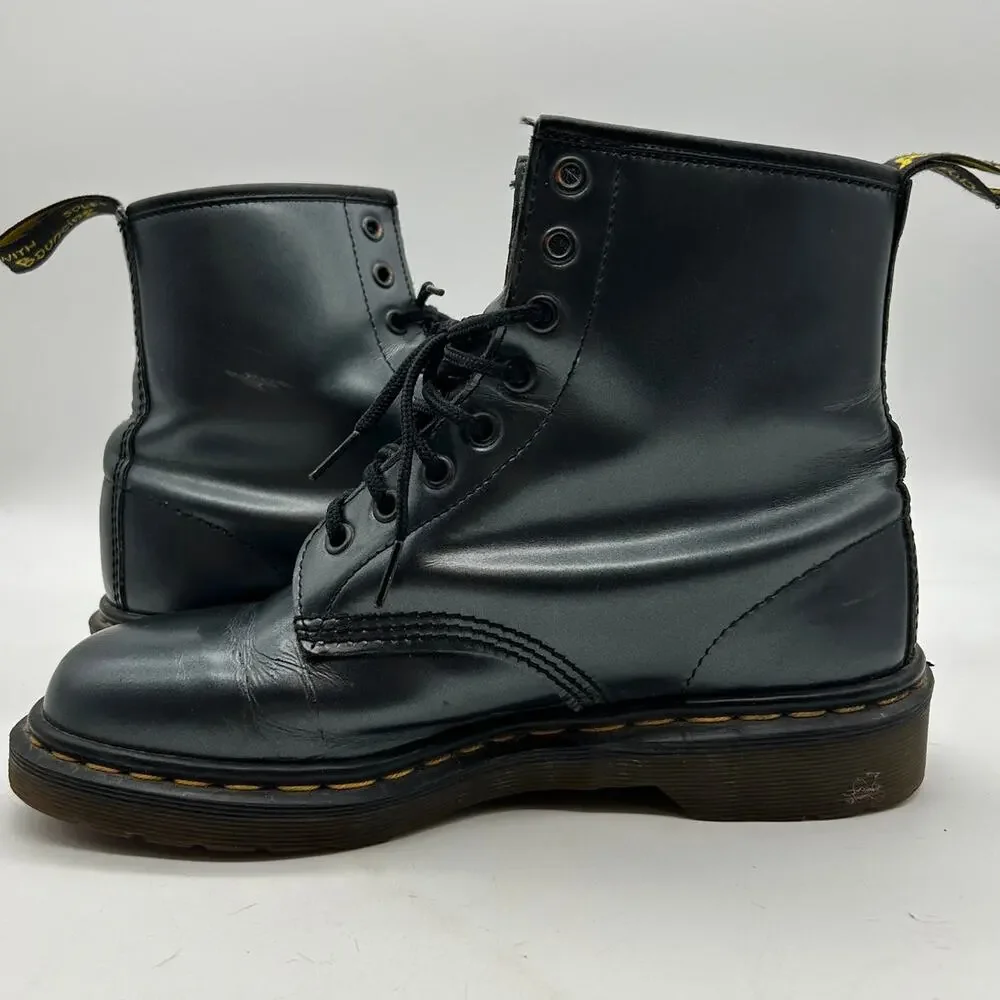 Vintage Dr. Martens 8-Eye Metallic Leather Ankle Boots Size 9 Made in England